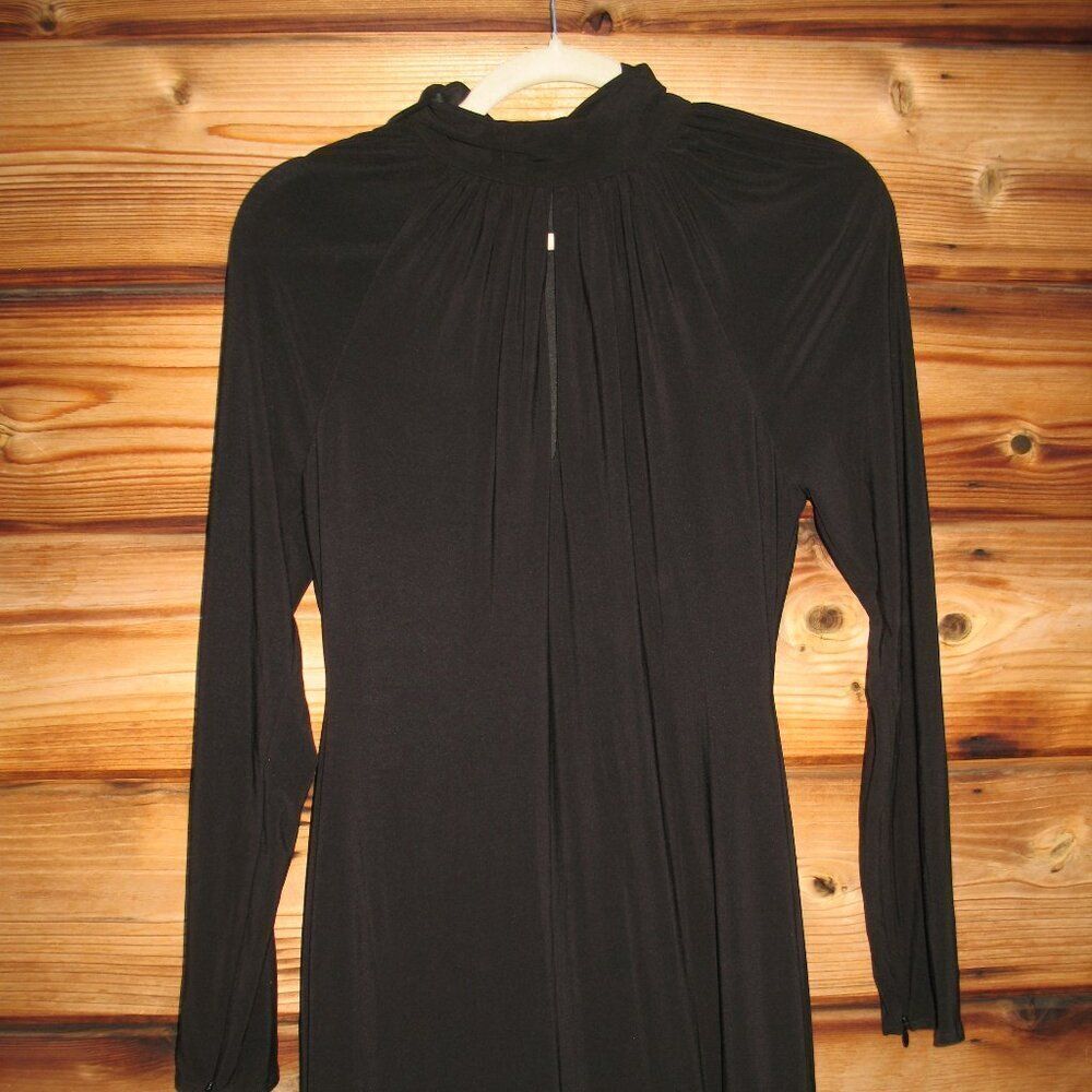 MAC DUGGAL  11839 Black Jersey Long Sleeve High Neck Feather Gown - Picture 11 of 16